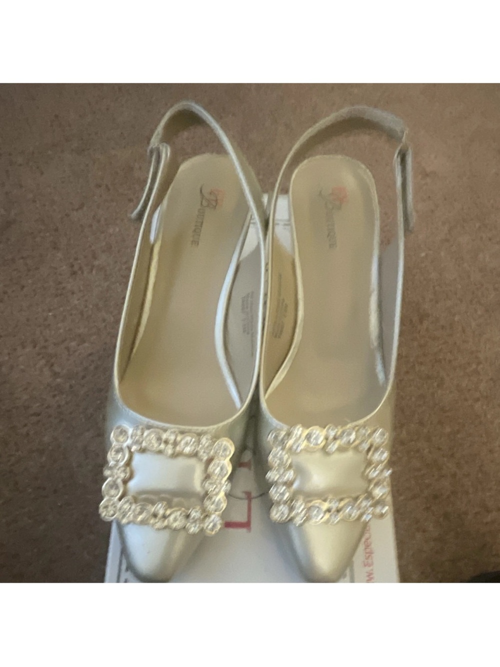 Crystal-Embellished Silver Slingback Heels - Women's